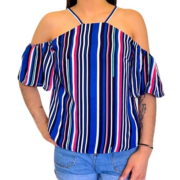 Bebe Multi color Striped shoulder sleeves Blouse - Picture 1 of 5